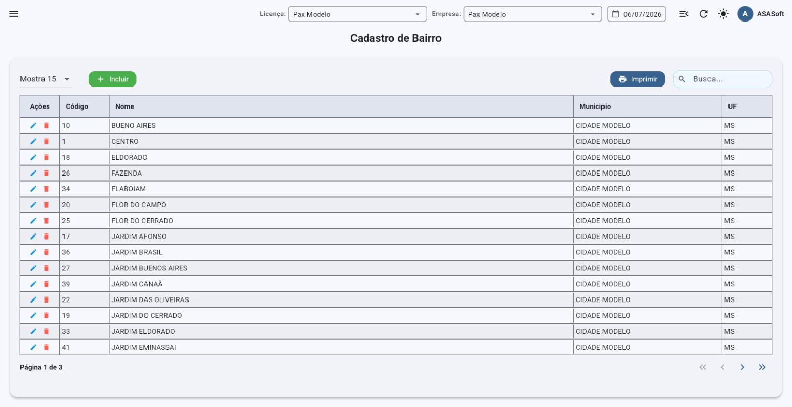 Tela de cadastro do PAX com lista, busca e paginação